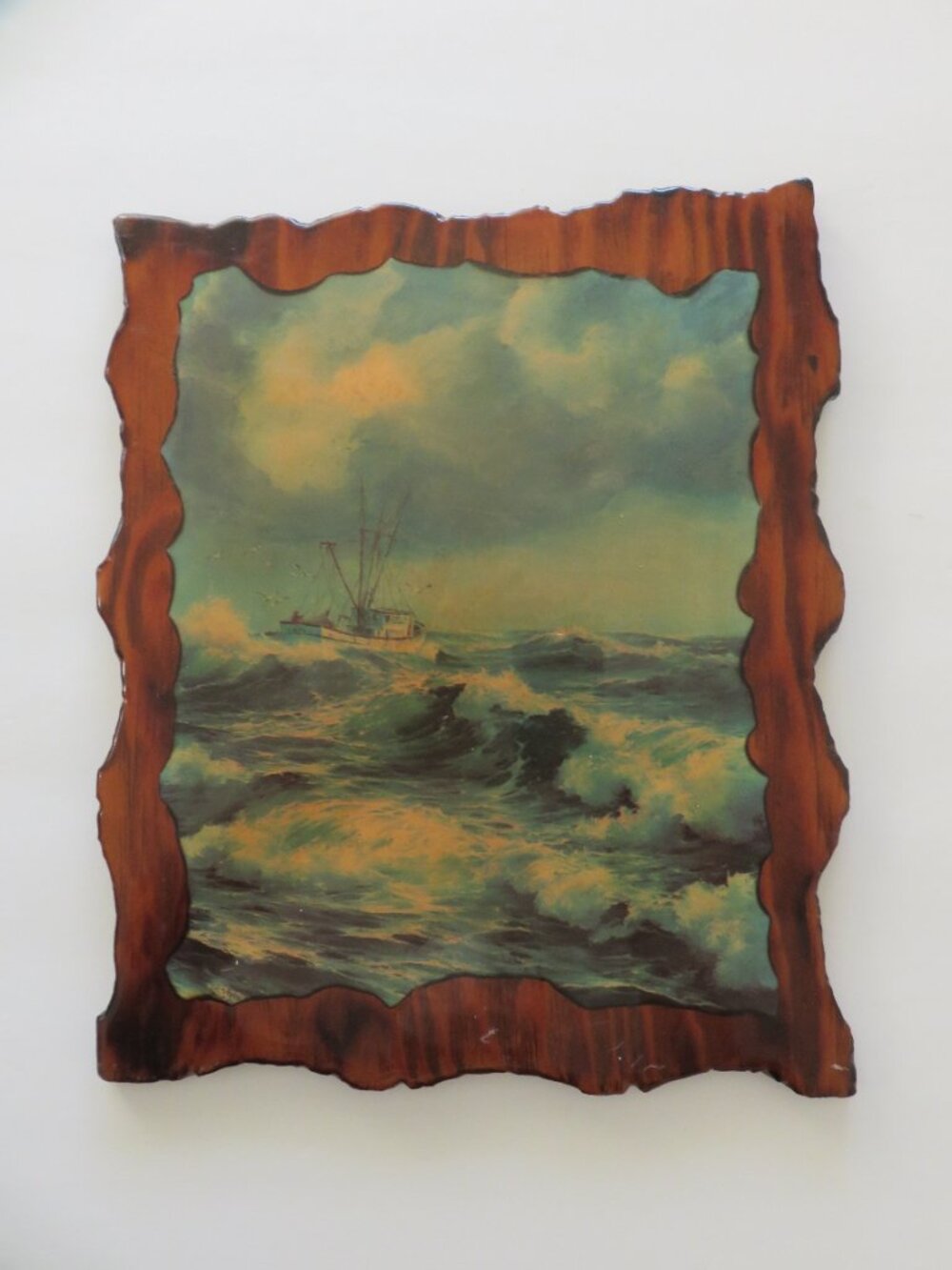 (#138) Vintage Decoupage Painting Picture On Wood -11 7/8 x 10